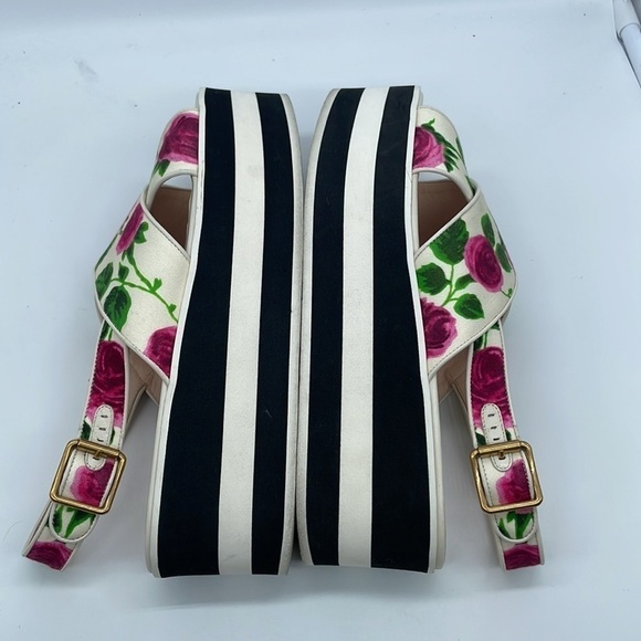 GUCCI Pink Red Rose Floral Sandals Peggy Platforms Striped Sole 39.5 - Picture 5 of 8